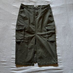 RSQ Olive Green Cargo Midi Skirt